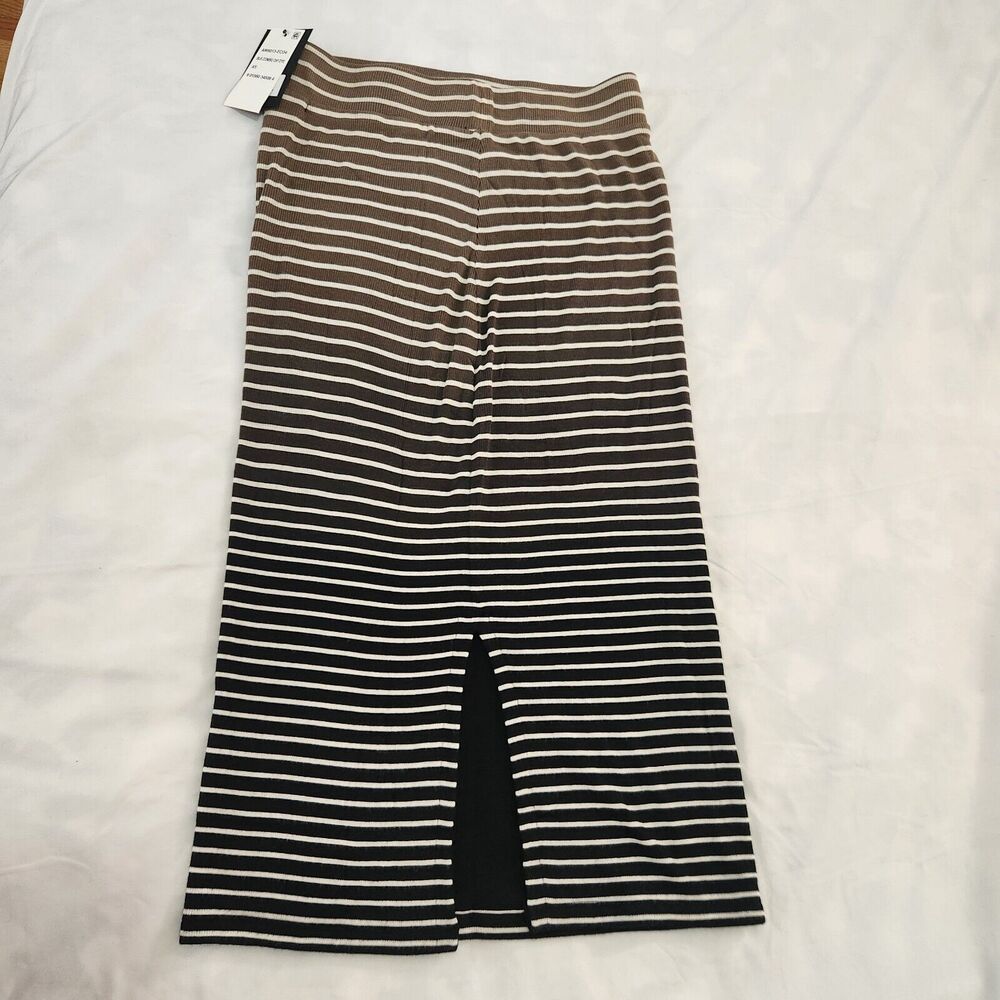 ATM‎ Anthony Thomas Melillo XS Black Combo Dip Dye Slit Hem Striped Skirt - Picture 7 of 13
